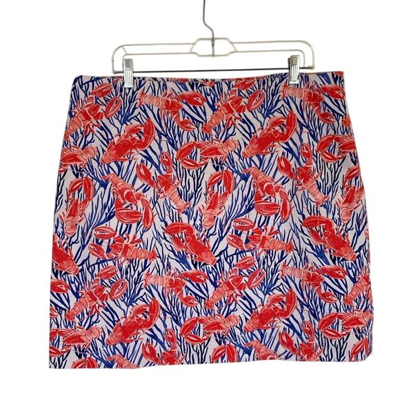Talbots Womens Lobster Print Nautical Plus Skirt 16 Red White Blue Beach Coastal - Picture 1 of 8